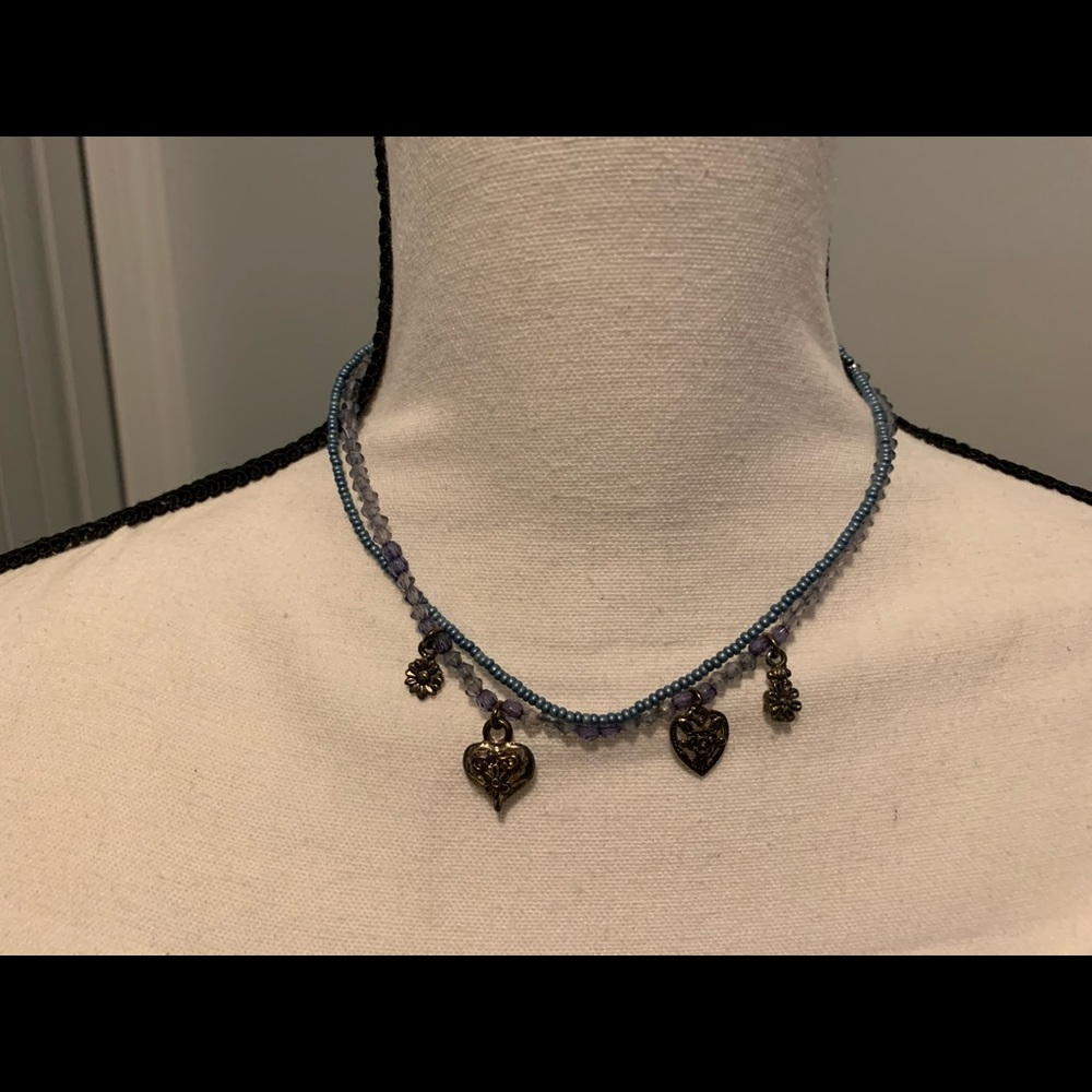 Necklace double strand, blue